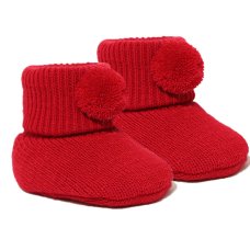 S408-R: Red Acrylic Bootees w/Pom Pom